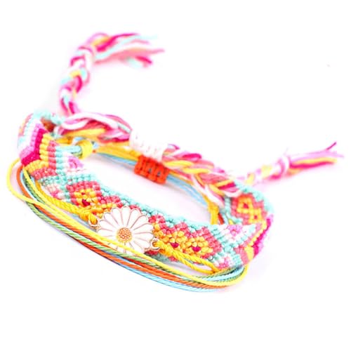 KIXZSAZ 1 Set Geflochtenes Armband Verstellbarer Ästhetischer Schmuck Kordelzug Welle Böhmische Armbänder Gänseblümchen Dekorationen Blumen für Frauen von KIXZSAZ