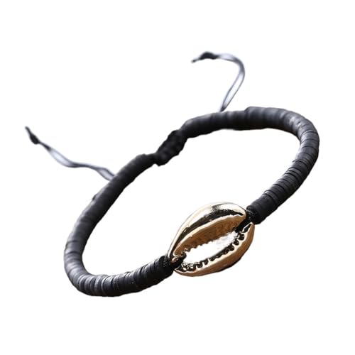 KIXZSAZ 1 Set geflochtene Armbänder, handgefertigtes Muschelarmband, Teenager Mädchen, Mode Accessoire, handgefertigte Schmucksets für das tägliche Kleid, Schwarzes Gold von KIXZSAZ