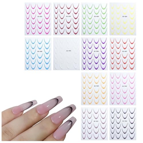 KIXZSAZ 12 paket/los Trendy Französisch Linie Nagel Aufkleber Schnell Und Einfach Nail art ABS Nagel Aufkleber Zubehör Nagel Aufkleber Aufkleber von KIXZSAZ