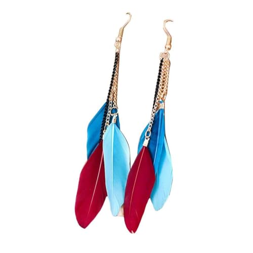 KIXZSAZ 2pcs Ohrringe Kette Feder böhmischen langen Ohrring Vintage Retro Display Freizeit lässig Elf Schmuck stilvoll für Mädchen, Mischfarbe von KIXZSAZ