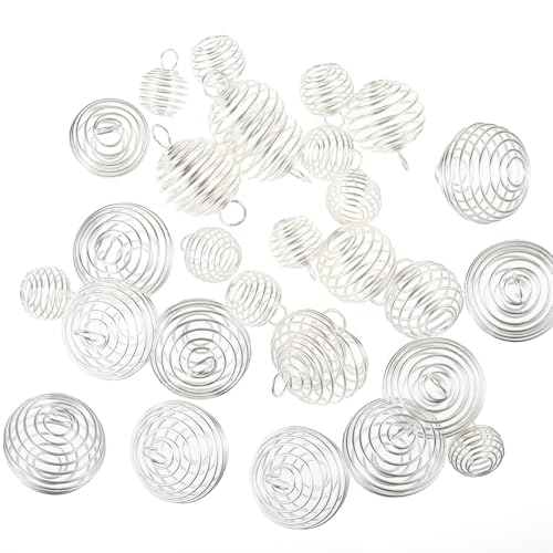 KIXZSAZ 30 Stück Metallspirale Perlenkäfige Ohrring Dekorative Anhänger Kristall Stretchhalter Schmuckherstellung Bastelbedarf von KIXZSAZ