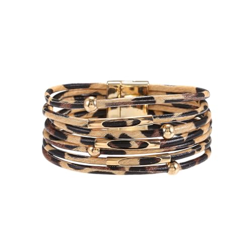 KIXZSAZ Armbänder Mehrschichtige Legierung Schnalle Leder Charme Leopardenmuster Kupfer Damen Herren Zubehör Unisex Armband Schmuck, Beige von KIXZSAZ