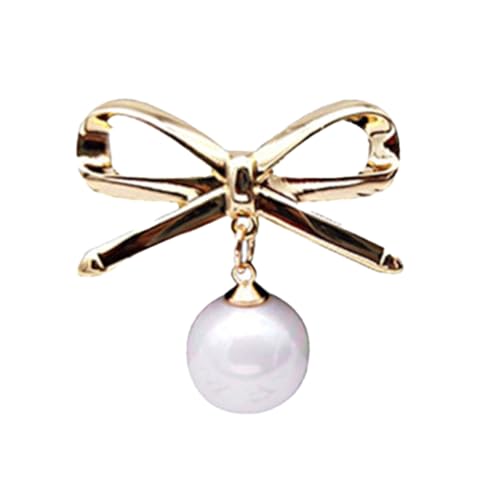 KIXZSAZ Bowknot Pearl Brosche Elegante Emaille Anstecknadel Anti leere Kleidung Accessoire Strass Mädchen Geschenk Ornamente Broschen, Gold S222A von KIXZSAZ