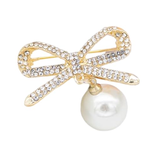 KIXZSAZ Bowknot Pearl Brosche Elegante Emaille Anstecknadel Anti leere Kleidung Accessoire Strass Mädchen Geschenk Ornamente Broschen, Gold S222D von KIXZSAZ