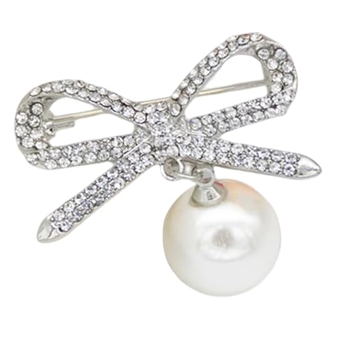 KIXZSAZ Bowknot Pearl Brosche Elegante Emaille Anstecknadel Anti leere Kleidung Accessoire Strass Mädchen Geschenk Ornamente Broschen, Silber S222E von KIXZSAZ