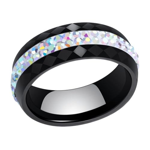 KIXZSAZ Eleganter 8 mm breiter Keramikring für modische Frauen. Keramikringe für Eheringe für Frauen. Frauenringe. Trendige Ringe, AB schwarz, Größe 8 von KIXZSAZ
