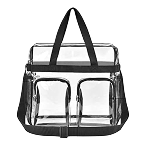 KIXZSAZ Funktionelle transparente Tragetasche mit mehreren Aufbewahrungstaschen. Transparente PVC Umhängetasche. Die transparente Handtasche ist robust, Schwarz von KIXZSAZ