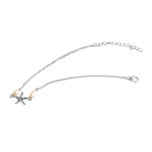 KIXZSAZ Fußkettchen Verstellbare Perle Universal Robust Gold Silber Seestern Mode Strand Accessoires Fußkettchen für Mädchen Frauen, Silber von KIXZSAZ