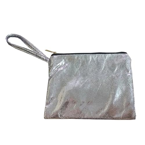 KIXZSAZ Goldene Taschen für Damen, robuste, tragbare Make up Tasche aus Kunstleder, Umhängetasche mit Handschlaufe, Silberne Tasche von KIXZSAZ