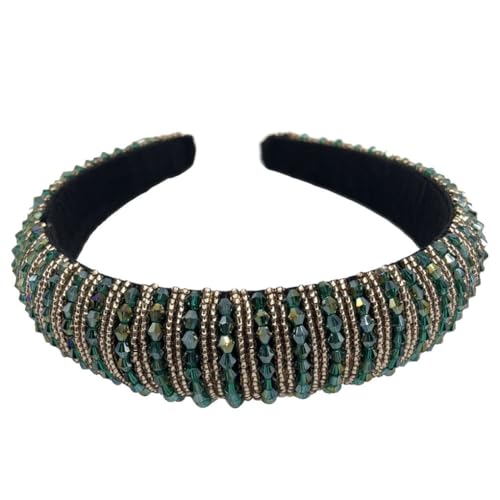 KIXZSAZ Haarbänder Glitzer Perlen Kristall Strass Flexibler Verschluss Haarstyling Zubehör Stirnbänder Kopfbedeckung für Frauen, Grün von KIXZSAZ