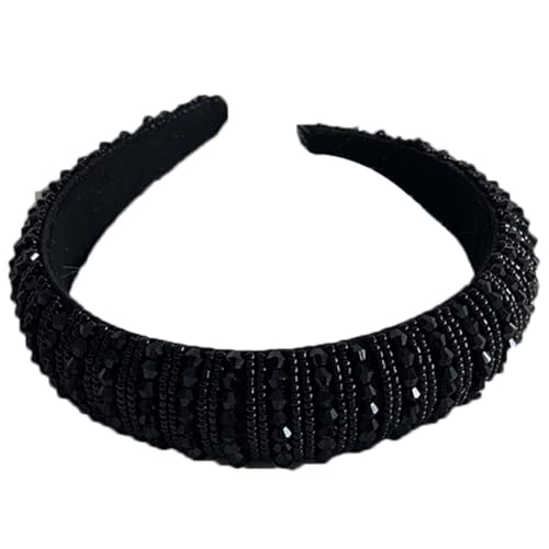 KIXZSAZ Haarbänder Glitzer Perlen Kristall Strass Flexibler Verschluss Haarstyling Zubehör Stirnbänder Kopfbedeckung für Frauen, Schwarz von KIXZSAZ