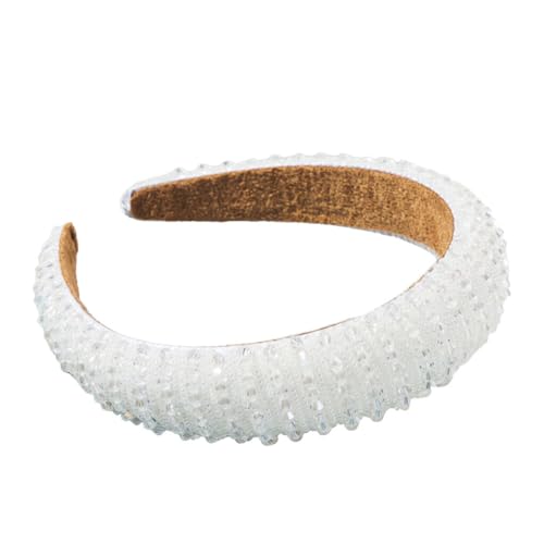 KIXZSAZ Haarbänder Glitzer Perlen Kristall Strass Flexibler Verschluss Haarstyling Zubehör Stirnbänder Kopfbedeckung für Frauen, Weiss von KIXZSAZ