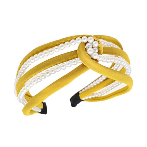 KIXZSAZ Haarbänder Pearl Twist Knot Stirnband Eleganter Stil Haarbänder Verstellbare schmale Stirnbänder Zubehör Kopfschmuck, Gelb von KIXZSAZ