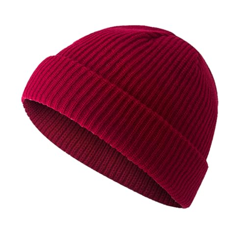 KIXZSAZ Hut Retro Mode Warm Kurzer Stil Gute Elastizität Klassische Fisherman's Brimless Caps Kopfbedeckung für Bergsteigen, Weinrot von KIXZSAZ