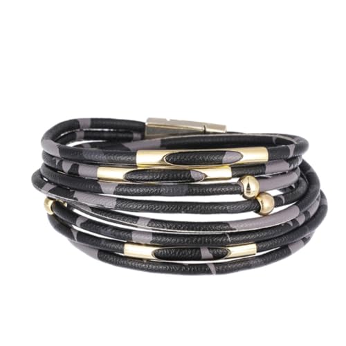 KIXZSAZ Magnetarmband Mehrschichtig Magnetschnalle Leder Mehrfarbig Valentinstag Geschenke Armband Schmuck Unisex, Schwarz von KIXZSAZ