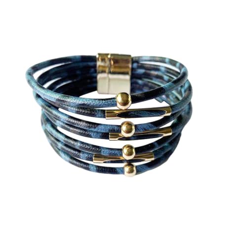 KIXZSAZ Magnetarmband Mehrschichtige verstellbare Magnetschnalle Ledercharme Valentinstag Geschenke Party Dekoration Armband Schmuck, Blau von KIXZSAZ