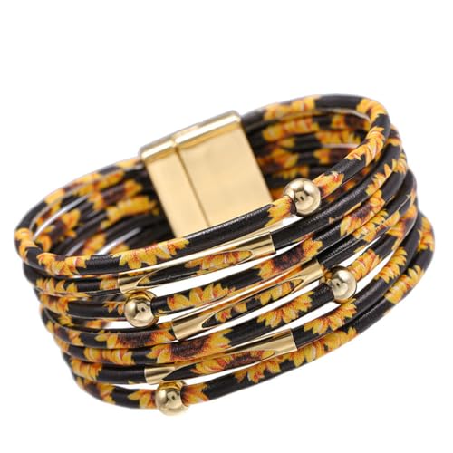 KIXZSAZ Magnetarmband Mehrschichtige verstellbare Magnetschnalle Ledercharme Valentinstag Geschenke Party Dekoration Armband Schmuck, Chrysantheme von KIXZSAZ