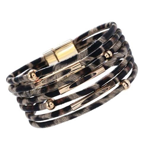 KIXZSAZ Magnetarmband Mehrschichtige verstellbare Magnetschnalle Ledercharme Valentinstag Geschenke Party Dekoration Armband Schmuck, Hellbraun von KIXZSAZ