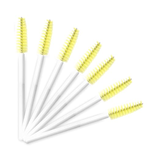 KIXZSAZ Packung mit 50 Wimpernbürsten, Einweg Nylon Mascara Stäbchen, Beauty Tools, Applikator, Kosmetik Tool, Augenbrauenbürsten Stick, Weiß Gelb von KIXZSAZ
