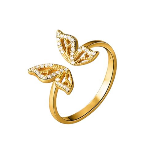 KIXZSAZ Sterling Ringe für Frauen, exquisites Handwerk, High End Stil, verstellbare Größe, silberne Schmetterlingsringe, Eheringe, offene Größe, Gold von KIXZSAZ