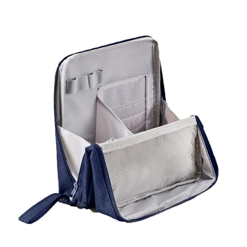 KIXZSAZ Stilvolle und geräumige Make up Tasche mit Mehreren Fächern OxfordCloth Make up Tasche mit Fächern Make up Tasche groß, dunkelblau von KIXZSAZ