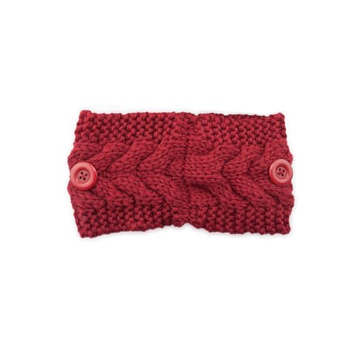 KIXZSAZ Stirnbänder Winddichter elastischer Kopfschutz mit Knöpfen Gestrickte mehrfarbige verstellbare universelle Damen Ohrenschützer, Rotwein von KIXZSAZ