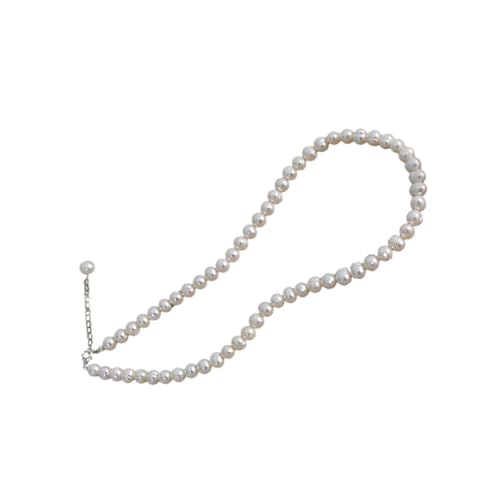 KIXZSAZ Süßwasserperlen Halsketten Eleganter Stil Verstellbarer Schmuck Frauen Kette 925 Sterling Silber Halskette Geschenke Bankett, 32cm von KIXZSAZ