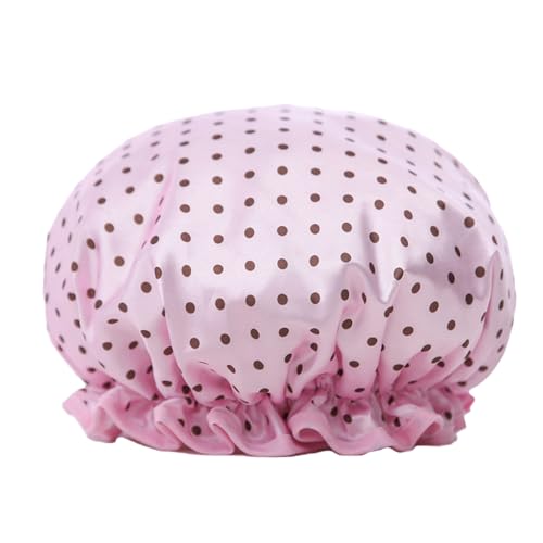 KIXZSAZ Weibliche Schlafmütze Frauen Doppelschichten Hohe Duschhaarkappen Staubdichte Mehrfarben Mädchen Kopfbedeckung für Hotel, Rosa Punkt von KIXZSAZ
