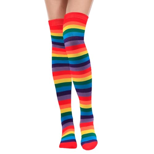 KIYFXA Regenbogen Socken,1PCS Stulpen Regenbogen Damen,Bunte Kniestrümpfe Damen,Kniestrümpfe Damen,Overknees Strümpfe Damen,Regenbogen Overknee Strümpfe,Stulpen Für Damen,Rote Regenbogen-Kniestrümpfe von KIYFXA