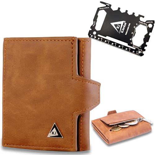 KJENIUS Bellini | Mini Geldbörse Herren Klein Mit Münzfach + Multitool 46 in 1 | Leder Geldbeutel Kartenetui Herren RFID Schutz - Portmonee Herren Slim Wallet | Gadgets Kleine Geschenke für Männer von KJ / KJenius