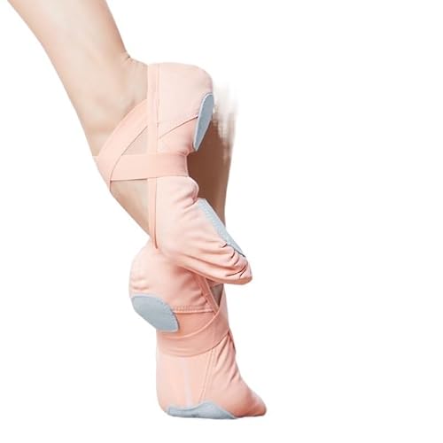 Ballettschuhe Ballettschuhe Tanzschuh Tanzpantoffeln Ballerinas Einzelschnürsenkel Stretchstoff Damen elastische Tanzschuhe(Pink-01,1.5) von KJBDQQH