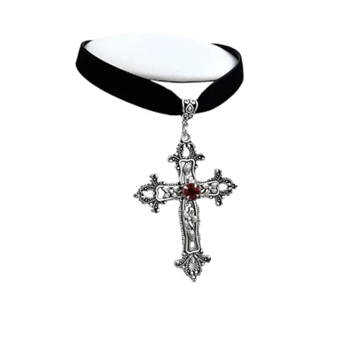 KJBDQQH Punk-Halsband Goth Limited Black Velvet Cross Choker Bead Necklace Grunge Black Velvet Jewelry Gorgeous Women Punk für den täglichen Gebrauch(RED-Brown) von KJBDQQH