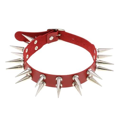 KJBDQQH Punk-Halsband Long Spiked Choker Collar for Women Men Black Goth Necklace Punk Chocker Gothic Accessories Cosplay Jewelry für den täglichen Gebrauch(Red) von KJBDQQH
