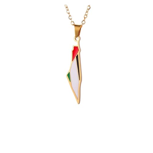 KJBDQQH Punk-Halsband Palestine Map Flag Pendant Necklace for Women Men Stainless Steel Map Geography Necklace Choker Chain Jewelry Wholesale für den täglichen Gebrauch(45cm_Gold) von KJBDQQH