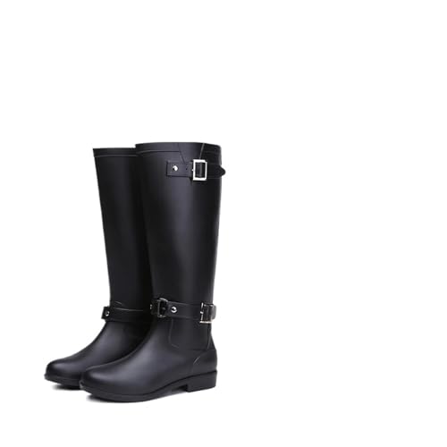KJBDQQH damen gummistiefel Damen Regenstiefel Wasserdicht und Rutschfest Schnallen und Reißverschlüsse Die Höhe(Black,40) von KJBDQQH