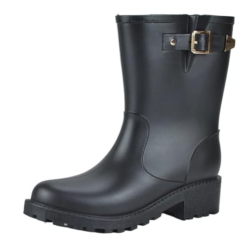 KJBDQQH damen gummistiefel Damenstiefel Markendesign Stiefel Regenstiefel Schuhe Frau Vollgummi Wasserdicht Flats(Black,39) von KJBDQQH