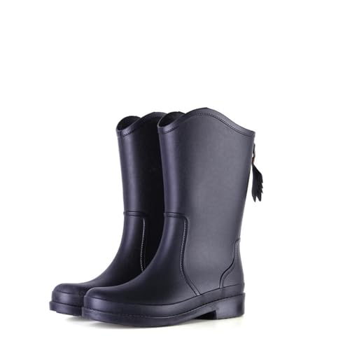 KJBDQQH damen gummistiefel Gummi-Regenstiefel Damen Regenstiefel Slip-on for Schuhe wasserdicht(Black-middle,36) von KJBDQQH