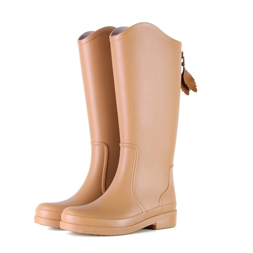 KJBDQQH damen gummistiefel Gummi-Regenstiefel Damen Regenstiefel Slip-on for Schuhe wasserdicht(Khaki-high,41) von KJBDQQH