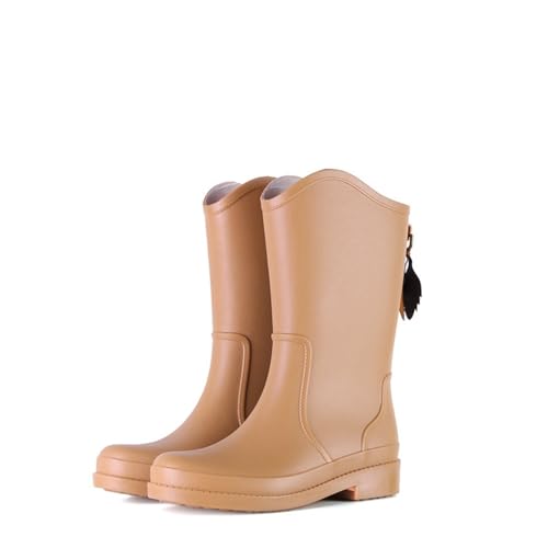 KJBDQQH damen gummistiefel Gummi-Regenstiefel Damen Regenstiefel Slip-on for Schuhe wasserdicht(Khaki-middle,38) von KJBDQQH