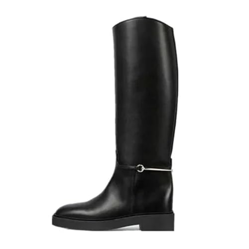 KJBDQQH damen gummistiefel Kniehohe Stiefel for Damen, runde Zehenpartie, niedriger Absatz, Ritterstiefel mit dicker Unterseite, Motorradstiefel(Black matte finish,35) von KJBDQQH