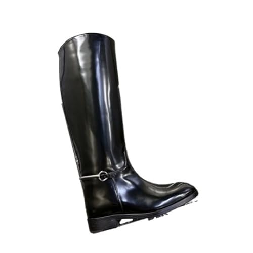 KJBDQQH damen gummistiefel Kniehohe Stiefel for Damen, runde Zehenpartie, niedriger Absatz, Ritterstiefel mit dicker Unterseite, Motorradstiefel(Black patent leather,41) von KJBDQQH