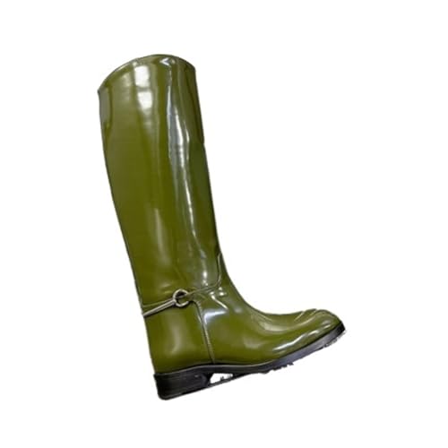 KJBDQQH damen gummistiefel Kniehohe Stiefel for Damen, runde Zehenpartie, niedriger Absatz, Ritterstiefel mit dicker Unterseite, Motorradstiefel(Green patent leather,39) von KJBDQQH