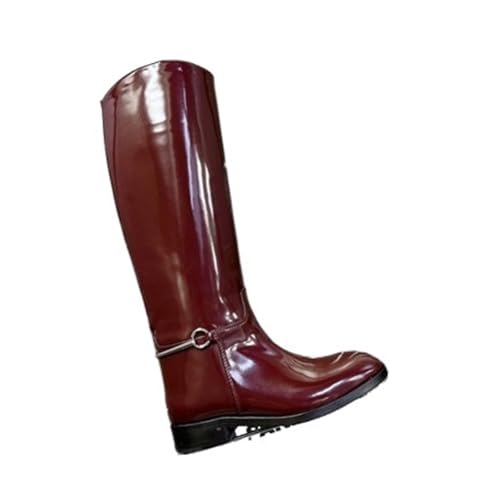 KJBDQQH damen gummistiefel Kniehohe Stiefel for Damen, runde Zehenpartie, niedriger Absatz, Ritterstiefel mit dicker Unterseite, Motorradstiefel(Wine red,42) von KJBDQQH