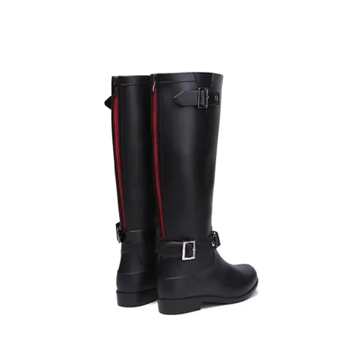 KJBDQQH damen gummistiefel Punk frauen Stiefel Regen for Frauen Schuhe Damen(Black Red-zipper,40) von KJBDQQH