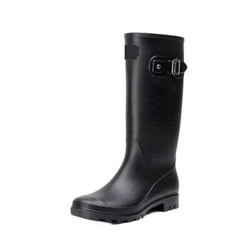 KJBDQQH damen gummistiefel Regenstiefel Damen Kniehoch Wasserfest Lange Tube Gummi Damen(Black,40) von KJBDQQH