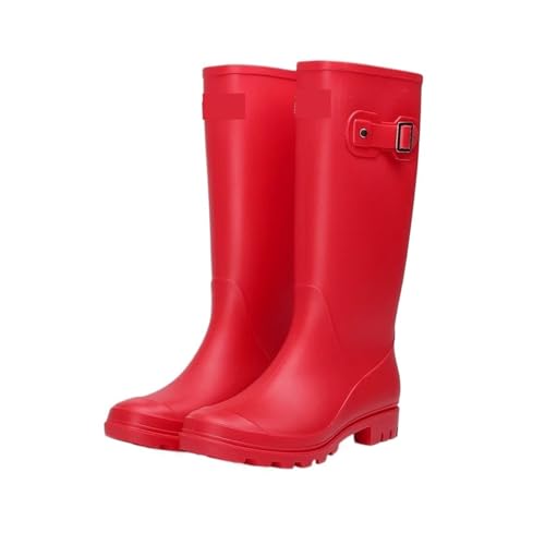 KJBDQQH damen gummistiefel Regenstiefel Damen Kniehoch Wasserfest Lange Tube Gummi Damen(Red,37) von KJBDQQH