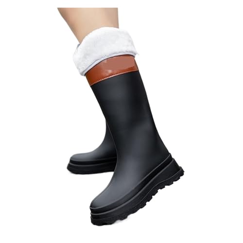 KJBDQQH damen gummistiefel Stiefel for Frauen Knielang Lange Wasserdichte Gartenarbeit Galoschen Botas(Black plush,39) von KJBDQQH