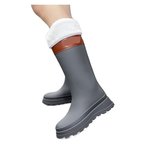 KJBDQQH damen gummistiefel Stiefel for Frauen Knielang Lange Wasserdichte Gartenarbeit Galoschen Botas(Gray plush,40) von KJBDQQH