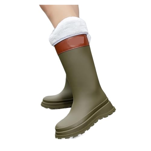 KJBDQQH damen gummistiefel Stiefel for Frauen Knielang Lange Wasserdichte Gartenarbeit Galoschen Botas(Green plush,36) von KJBDQQH