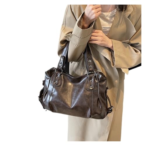 KJBDQQH pendler tragetasche Damen Pure Color Pu Retro Schultertasche mit großer Kapazität(Coffee) von KJBDQQH